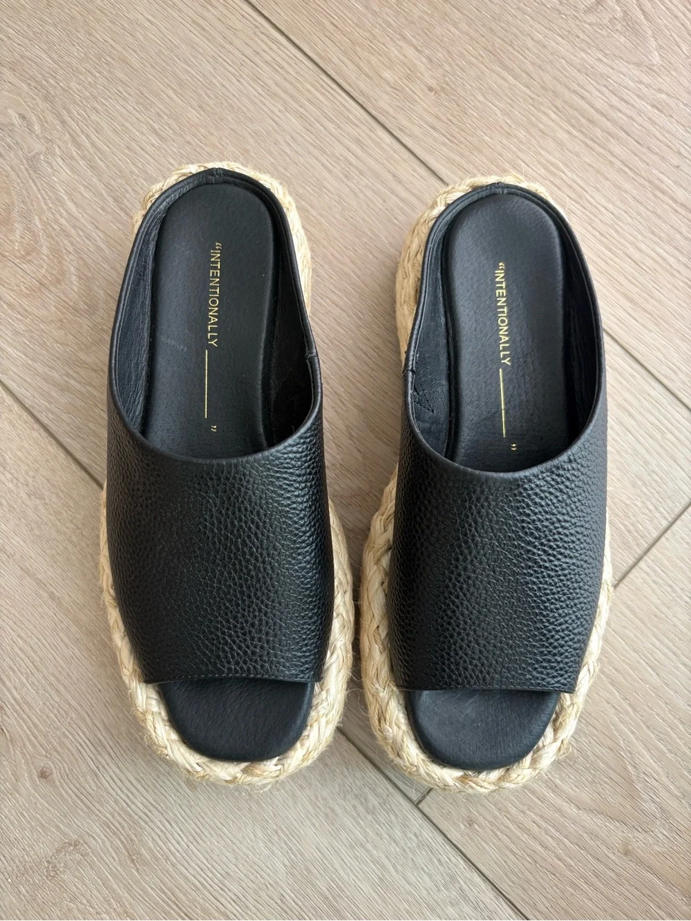 INTENTIONALLY BLANK Black Leather Platform Espadrille Mule